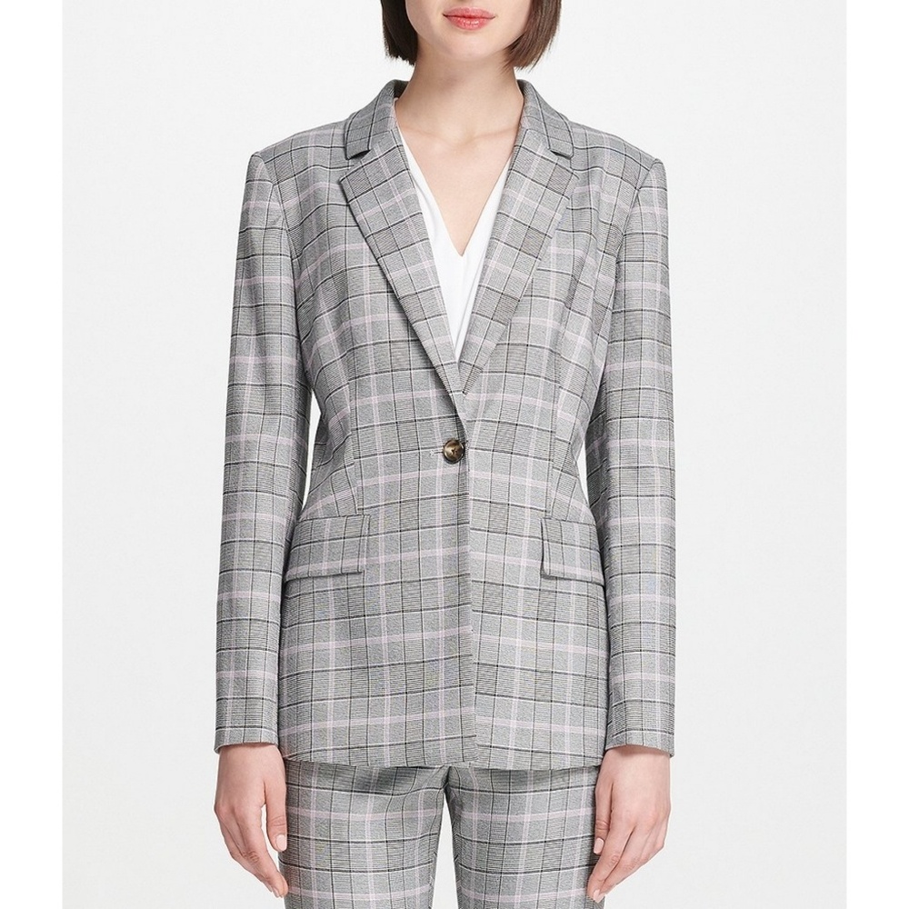 DKNY PLAID NOTCH COLLAR ONE BUTTON BLAZER 🆕